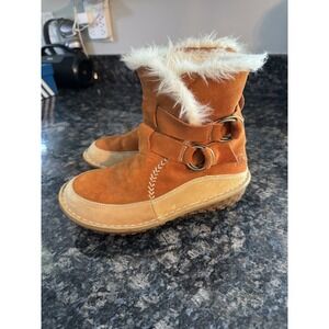 SOREL Sz 5.5 Shoes Tootega Booties Brown Fur Lined Boots Suede Ankle Straps